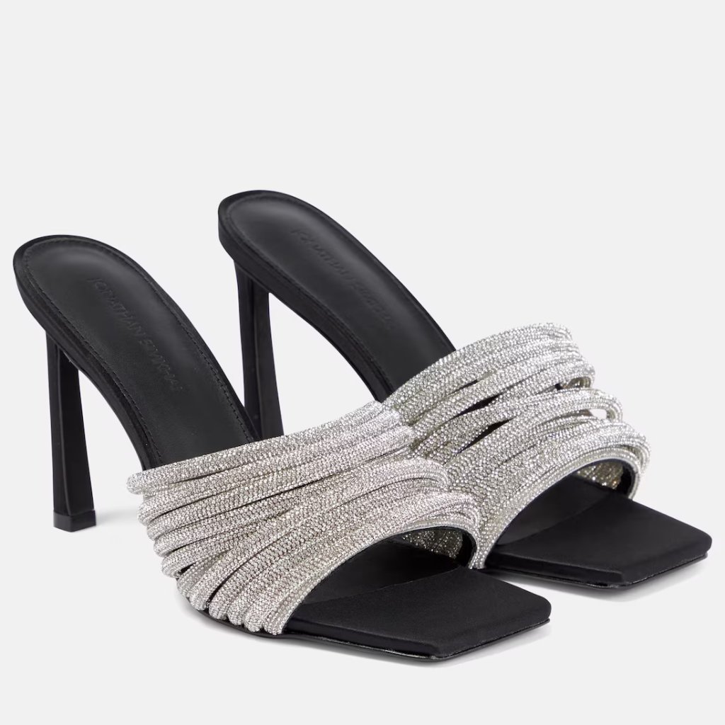 Simkhai Lena 100mm Crystal-Embellished High Mules Black/Silver Size 40